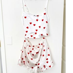 Heart Print Satin Tank & Shorts Set